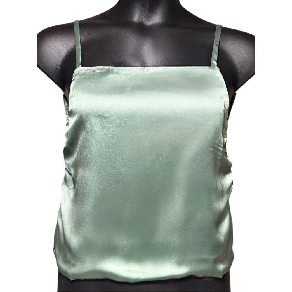 HYFVE Sage Green Satin Silky Back Tie Cami Tank Top Bow Open Back NWT - Picture 7 of 11